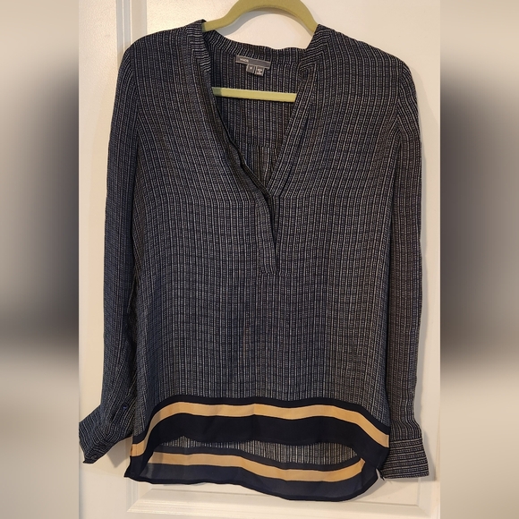 Vince Blue and White Blouse Silk Long Sleeve Blouse - Picture 2 of 5